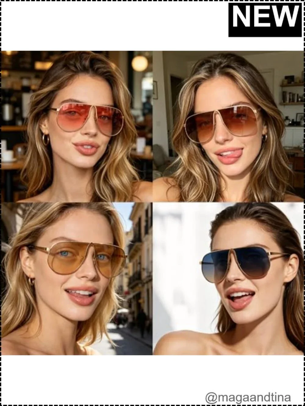 Oversized 70s Gold Metal Frame Aviator Sunglasses Unisex UV Protection